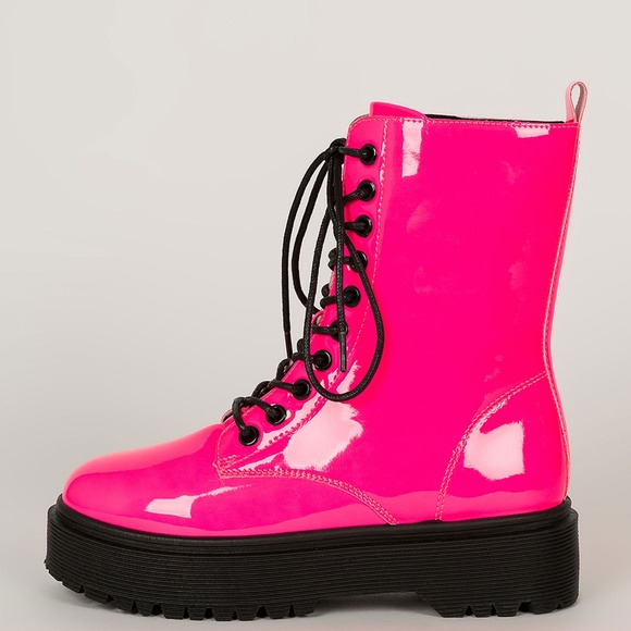 NEW๐ฅNeon Low Platform Combat Ankle Boot Booties - Picture 3 of 6